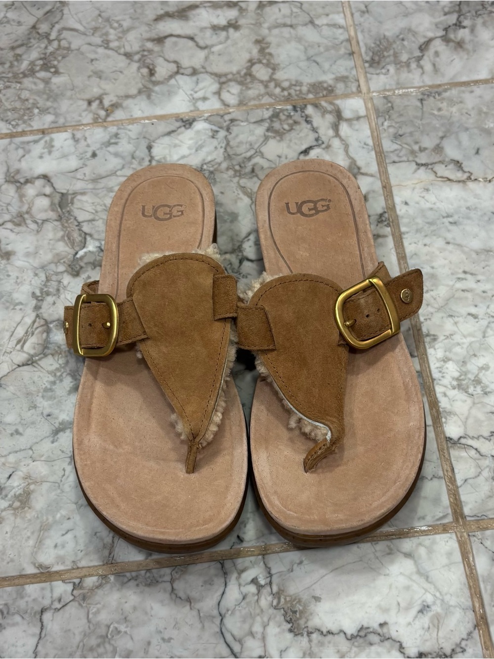 Ugg Suede Shearling Thong Sandals Size 7 Shoes